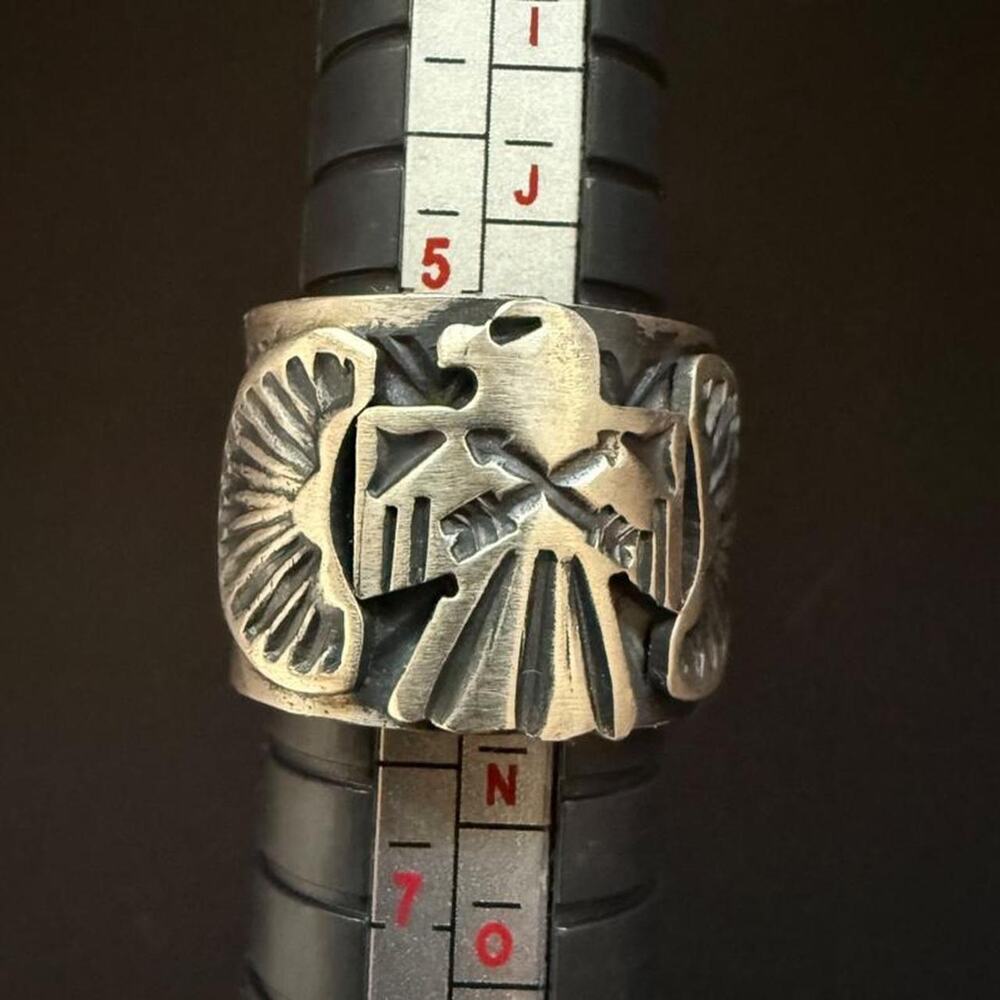Super thick solid native handmade thunderbird ring. Navajo artist Bo Reeve. Sz 6